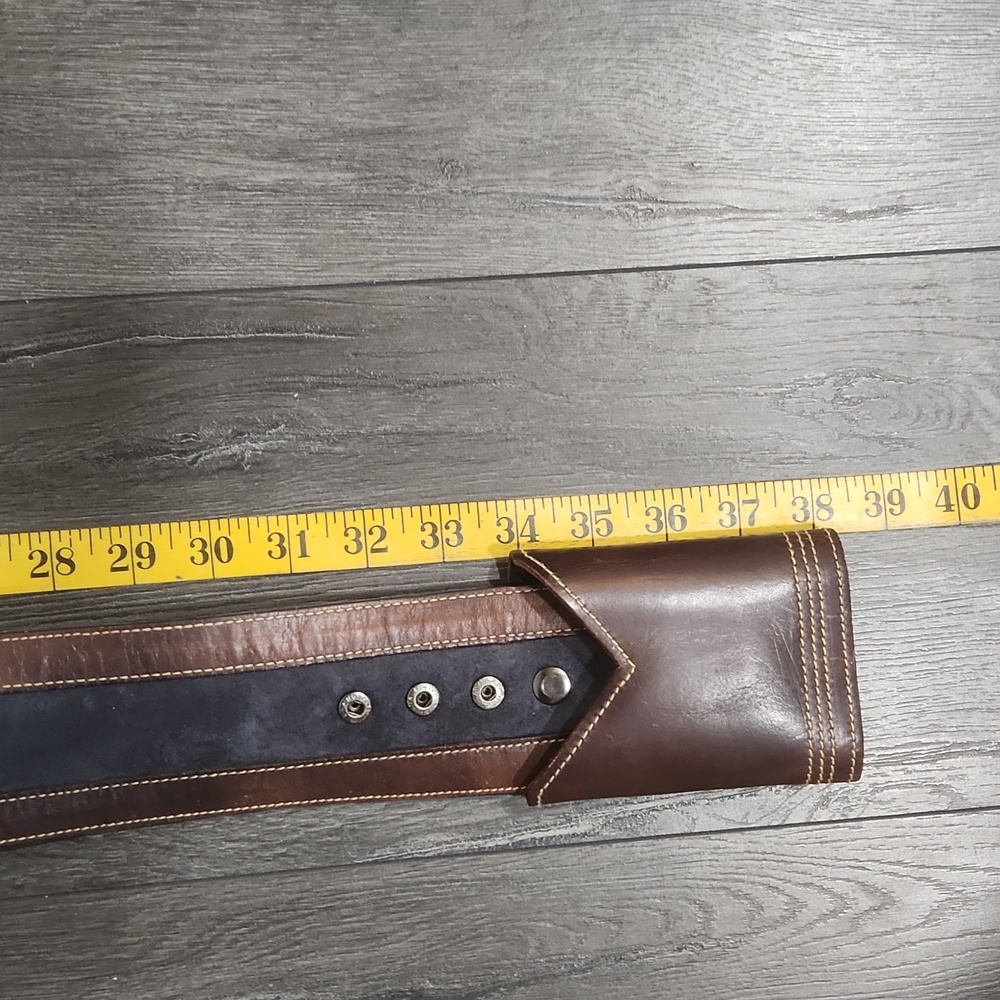 Christian Doir Blue Suede Wide Belt Trimmed in Brown Leather  Sz M/L - Picture 13 of 16